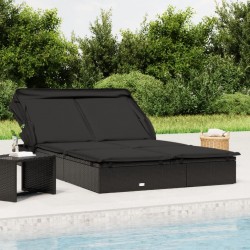 Sonata H 2-местен шезлонг черен сгъваем покрив 213x118x97 см полиратан - Șezlonguri