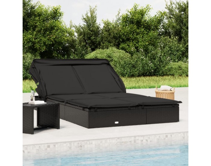 Sonata H 2-местен шезлонг черен сгъваем покрив 213x118x97 см полиратан