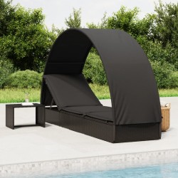 Sonata H Шезлонг с объл покрив черен 211x57x140 см полиратан - Șezlonguri