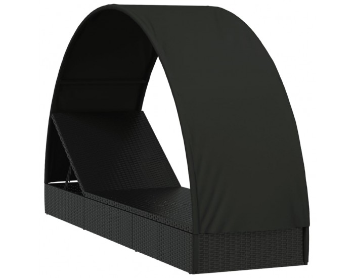 Sonata H Шезлонг с объл покрив черен 211x57x140 см полиратан