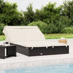 Sonata H 2-местен шезлонг черен сгъваем покрив 213x118x97 см полиратан - Șezlonguri