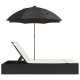 Sonata Șezlong dublu cu perne/umbrelă de soare, negru, poliratan