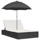 Sonata Șezlong dublu cu perne/umbrelă de soare, negru, poliratan