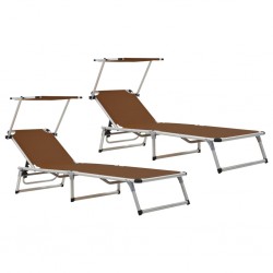 312461 Sonata H Folding Sun Loungers with Roof 2 pcs Aluminium&Textilene Brown - Sonata H