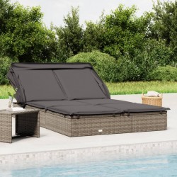 Sonata H 2-местен шезлонг със сгъваем покрив сив 213x118x97 см полиратан - Șezlonguri