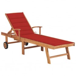 Sonata H Шезлонг с червено шалте, тиково дърво масив - Șezlonguri