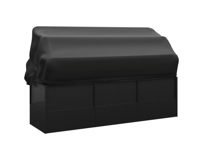 Sonata Pat șezlong de exterior cu acoperiș și perne, negru, poliratan