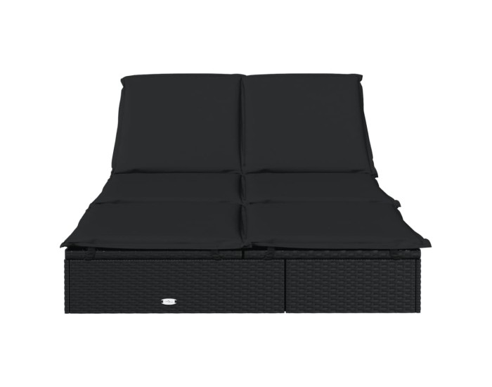 Sonata Șezlong de 2 persoane cu perne, negru, poliratan