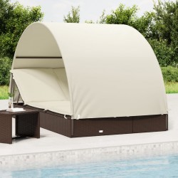 Sonata H 2-местен шезлонг с объл покрив кафяв 211x112x140 см полиратан - Șezlonguri