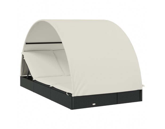 Sonata H 2-местен шезлонг с объл покрив черен 211x112x140 см полиратан