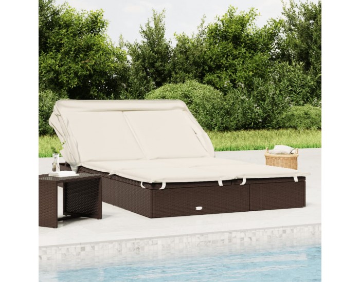 Sonata H 2-местен шезлонг и сгъваем покрив кафяв 213x118x97 см полиратан