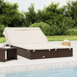 Sonata H 2-местен шезлонг и сгъваем покрив кафяв 213x118x97 см полиратан - Șezlonguri