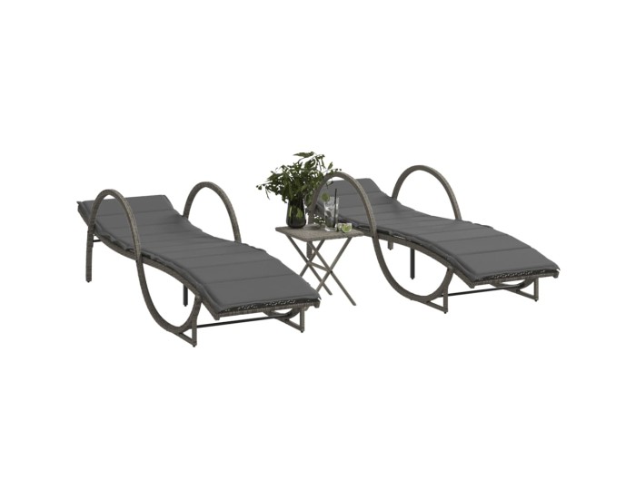 Sonata Șezlonguri, 2 buc., cu masă, gri, poliratan