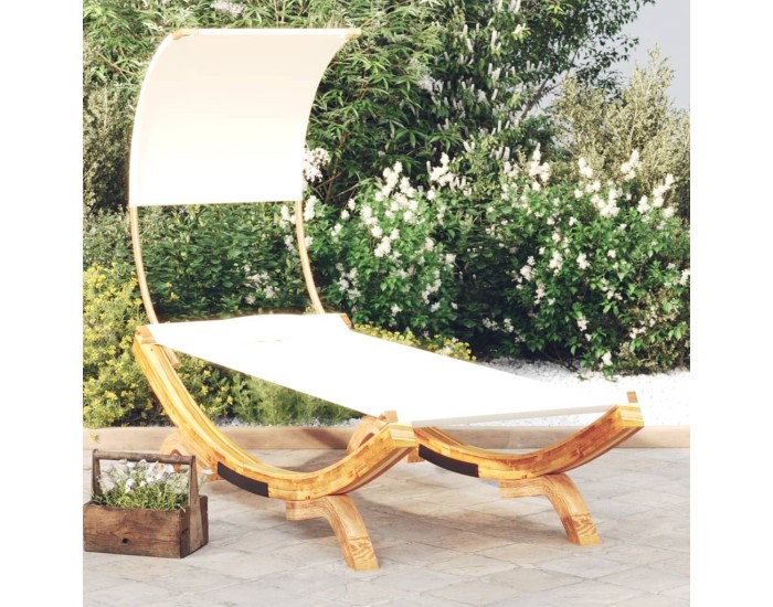 Sonata Pat de exterior cu baldachin, crem, 100x200x126 cm, lemn masiv