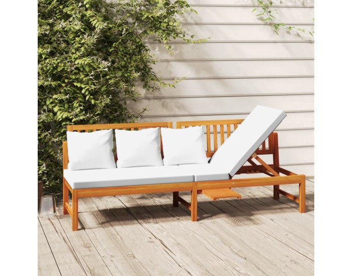 Sonata Pat de zi cu perne crem, 200x60x75 cm, lemn masiv de acacia
