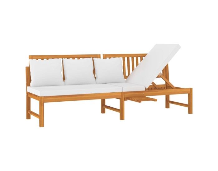 Sonata Pat de zi cu perne crem, 200x60x75 cm, lemn masiv de acacia