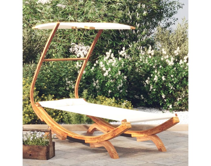 Sonata Pat de exterior cu baldachin, crem, 100x190x134 cm, lemn masiv