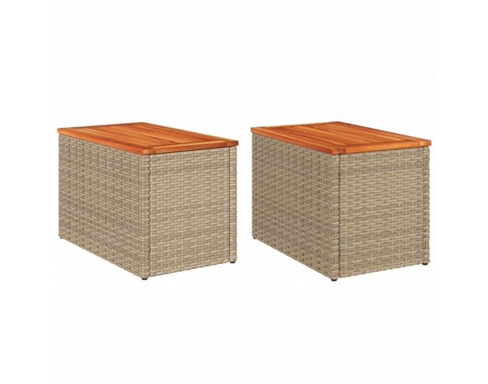 Sonata H Градински масички 2 бр бежови 55x34x37 см полиратан дърво масив