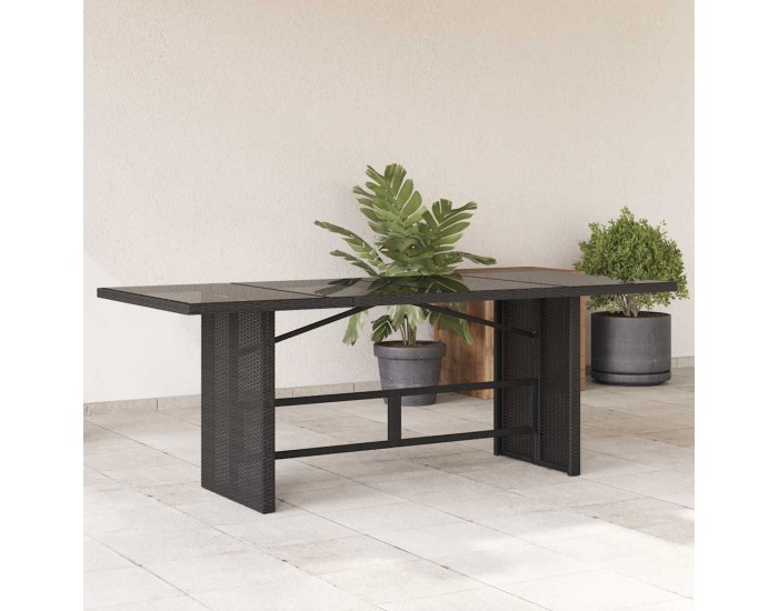 Sonata H Градинска маса със стъклен плот черен 190x80x74 см полиратан