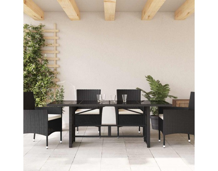 Sonata H Градинска маса със стъклен плот черен 190x80x74 см полиратан