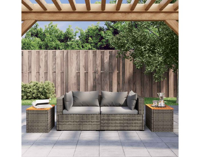 Sonata H Градински масички 2 бр сиви 55x34x37 см полиратан дърво масив