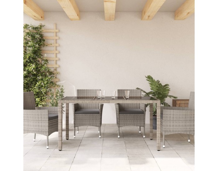 Sonata H Градинска маса със стъклен плот сива 150x90x75 см полиратан
