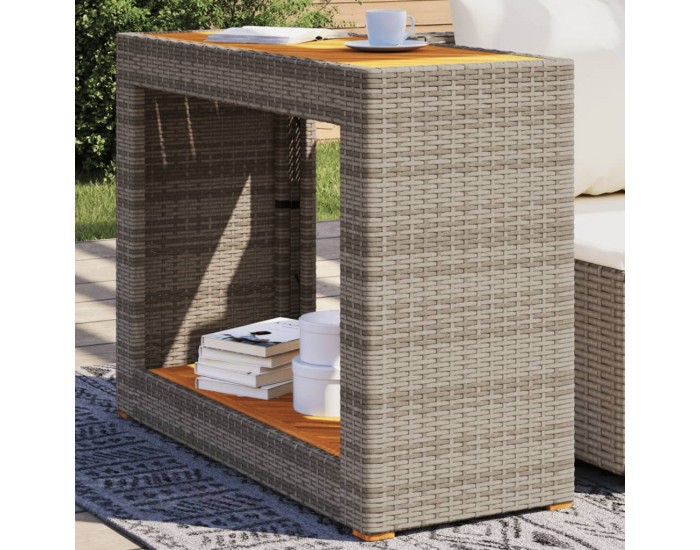 Sonata H Градинска маса с дървен плот сива 100x40x75 см полиратан