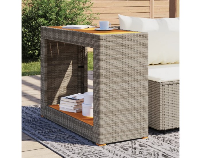 Sonata H Градинска маса с дървен плот сива 100x40x75 см полиратан