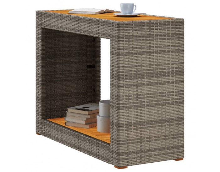 Sonata H Градинска маса с дървен плот сива 100x40x75 см полиратан