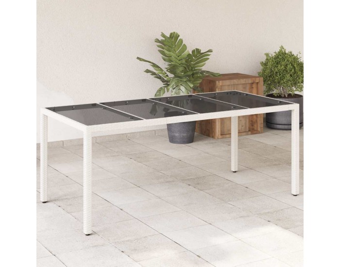 Sonata H Градинска маса със стъклен плот бяла 190x90x75 см полиратан