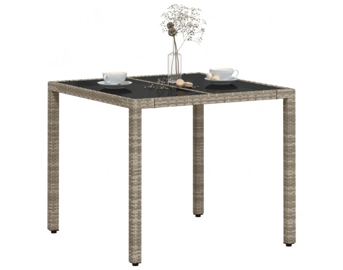 Sonata H Градинска маса със стъклен плот светлосива 90x90x75см полиратан
