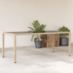 Sonata H Градинска маса със стъклен плот бежова 190x90x75 см полиратан - Mese de grădină