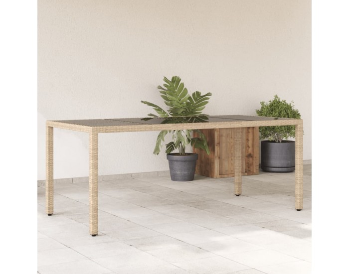 Sonata H Градинска маса със стъклен плот бежова 190x90x75 см полиратан