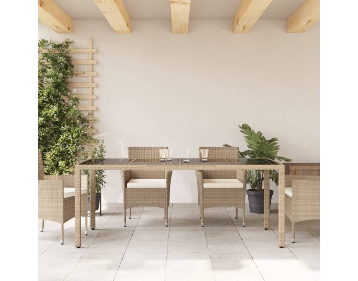 Sonata H Градинска маса със стъклен плот бежова 190x90x75 см полиратан