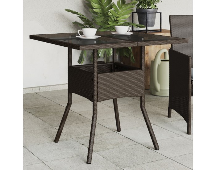 Sonata H Градинска маса със стъклен плот кафява 80x80x75 см полиратан