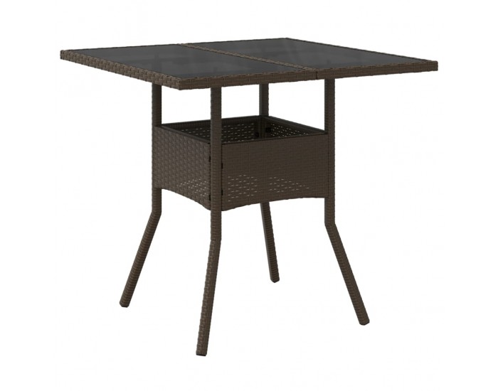 Sonata H Градинска маса със стъклен плот кафява 80x80x75 см полиратан