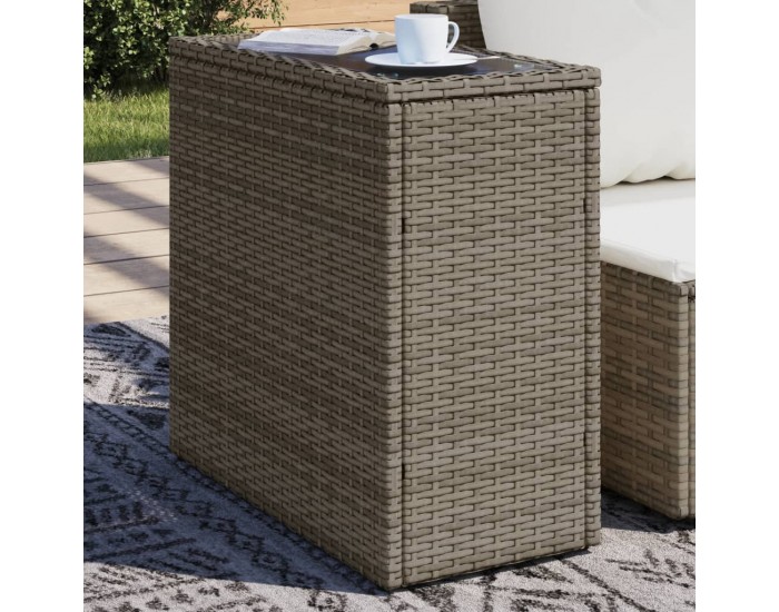 Sonata H Градинска маса със стъклен плот сива 58x27,5x55 см полиратан
