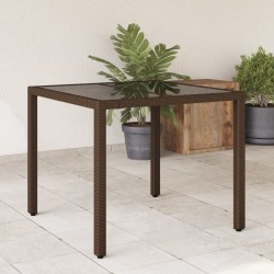 Sonata H Градинска маса със стъклен плот кафява 90x90x75 см полиратан - Mese de grădină
