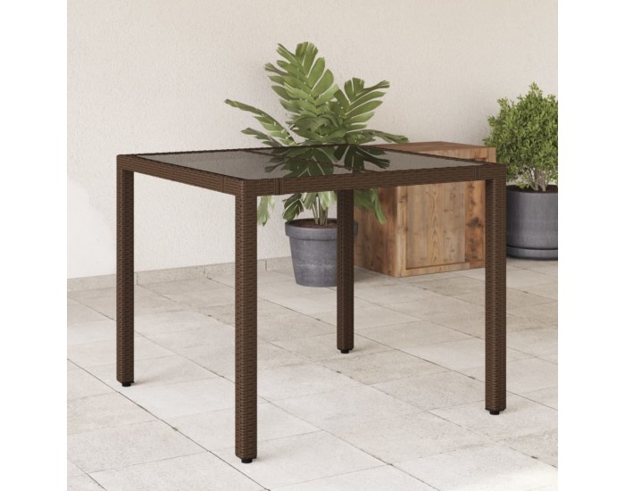 Sonata H Градинска маса със стъклен плот кафява 90x90x75 см полиратан