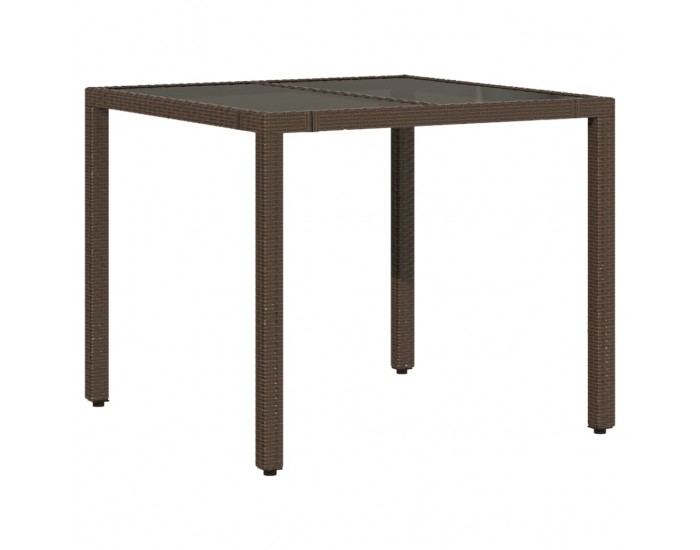 Sonata H Градинска маса със стъклен плот кафява 90x90x75 см полиратан