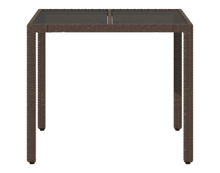 Sonata H Градинска маса със стъклен плот кафява 90x90x75 см полиратан