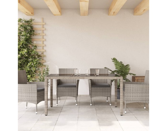 Sonata H Градинска маса със стъклен плот сива 150x90x75 см полиратан