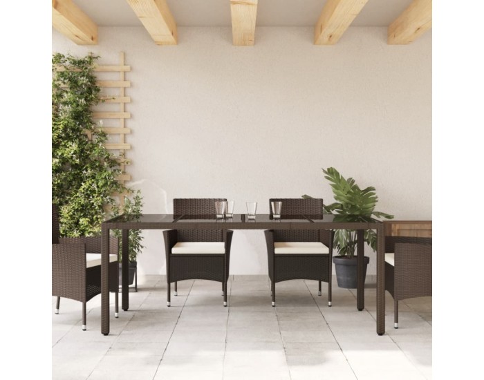 Sonata H Градинска маса със стъклен плот кафява 190x90x75 см полиратан