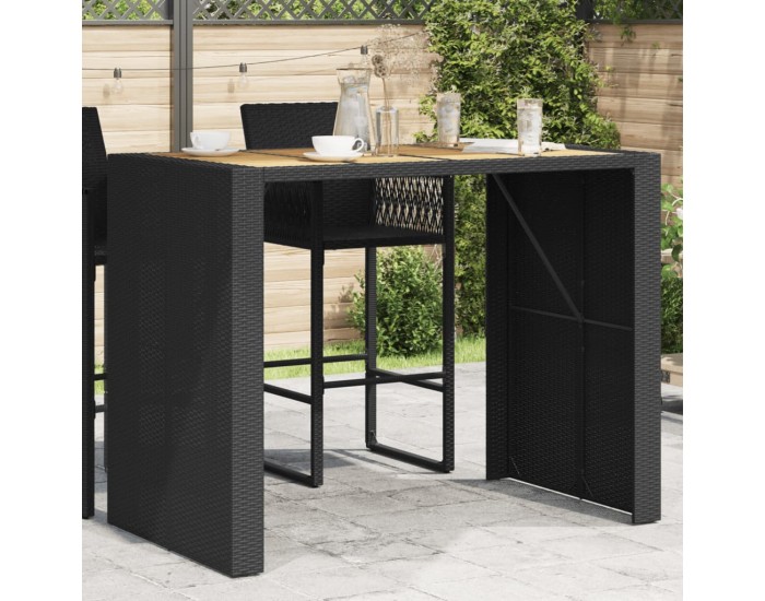 Sonata H Градинска бар маса с плот акация черно 145x80x110 см полиратан