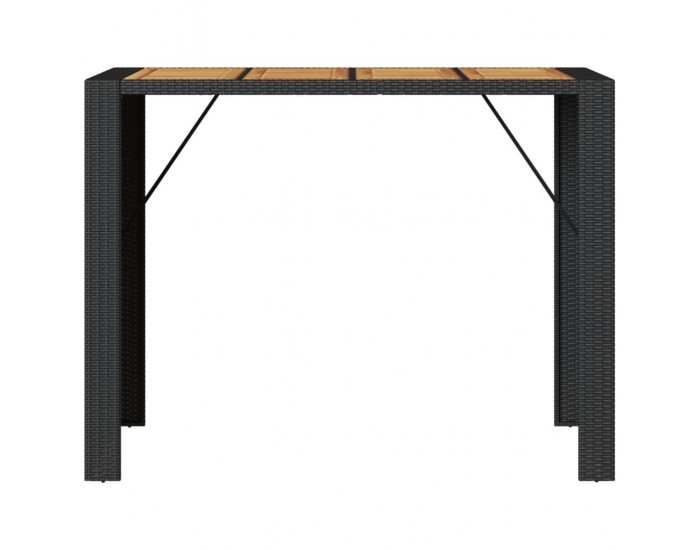 Sonata H Градинска бар маса с плот акация черно 145x80x110 см полиратан