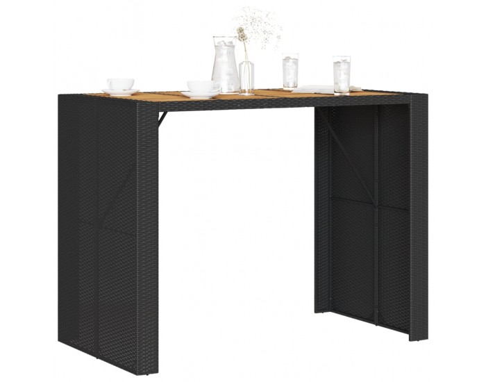 Sonata H Градинска бар маса с плот акация черно 145x80x110 см полиратан
