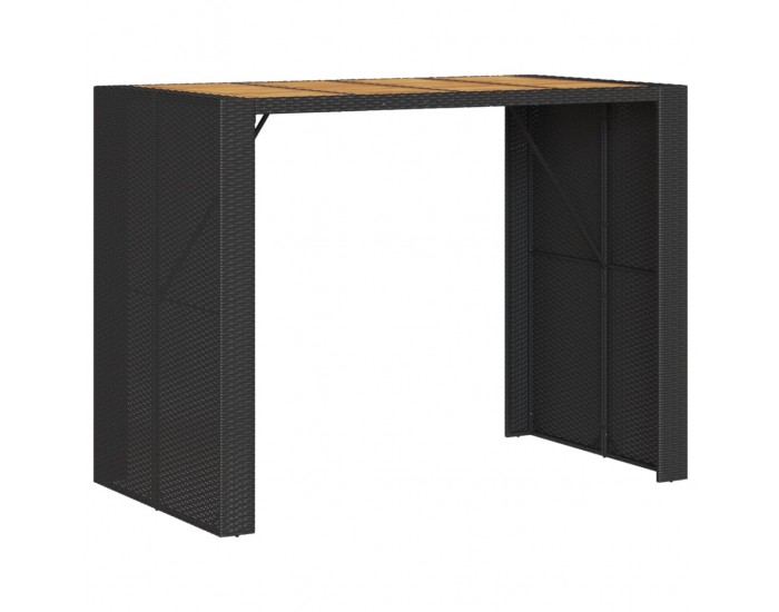 Sonata H Градинска бар маса с плот акация черно 145x80x110 см полиратан
