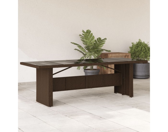 Sonata H Градинска маса със стъклен плот кафява 240x90x75 см полиратан