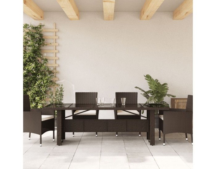 Sonata H Градинска маса със стъклен плот кафява 240x90x75 см полиратан