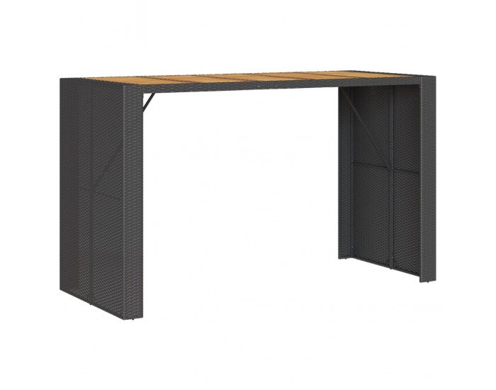Sonata H Градинска бар маса с плот акация черно 185x80x110 см полиратан
